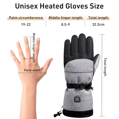 Todeco Heated Gloves for Men and Women, with Rechargeable 7.4V 3000mAh Battery, 3 Heating Levels Waterproof Winter Gloves Touchscreen, for Skiing, Motorcycling, Hiking