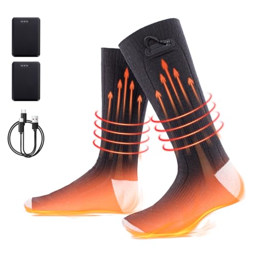 Todeco Heated Socks for Men and Women 5000 mAh Rechargeable Electric Heated Socks with 3 Temperature Levels, for Skiing, Hunting, Hiking