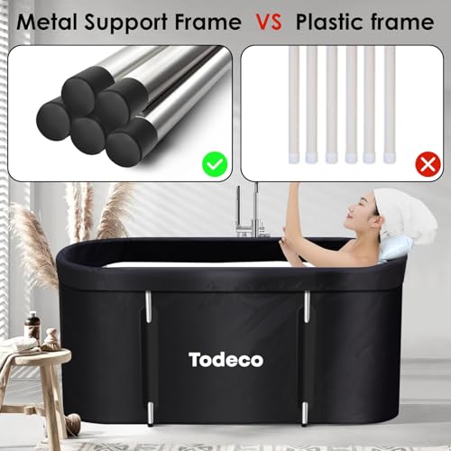 Todeco Foldable Bathtub for Adults, Large Portable SPA Bathtub for Shower, Foldable SPA Bathtub for Small Bathrooms, Freestanding Soaking Bathtub, 140x57x57cm (black)