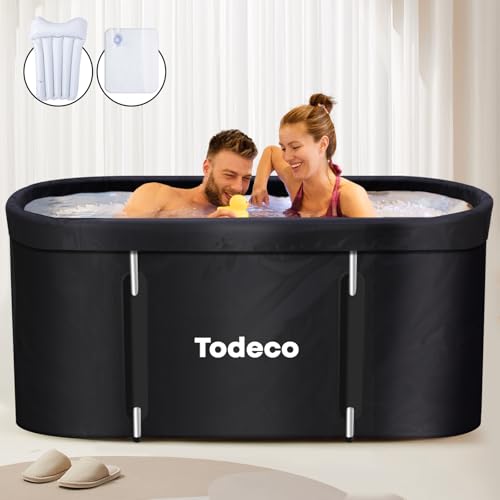 Todeco Foldable Bathtub for Adults, Large Portable SPA Bathtub for Shower, Foldable SPA Bathtub for Small Bathrooms, Freestanding Soaking Bathtub, 140x57x57cm (black)