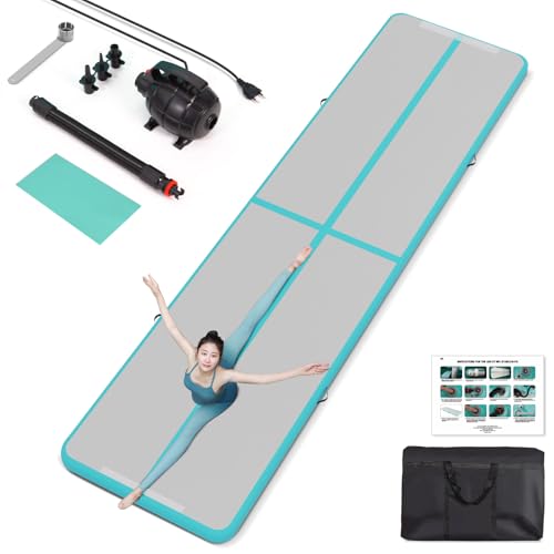 Todeco Gymnastics Mat 10cm High Training Mat Thick 4M Inflatable Gym Mat Airtrack Gymnastics Tumbling Mat with Electric Air Pump