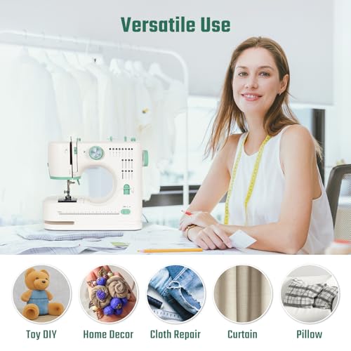 Todeco Electric Sewing Machine, Beginner Sewing Machine with 16 Sewing Programs, Double Needle and Double Thread, with Sewing Kit and Pedals, for Beginners Parents and Children (Green)
