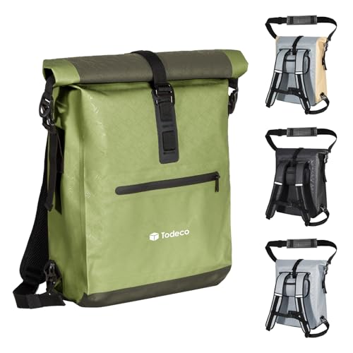 Todeco-3-in-1-Bicycle-Backpack-20L-Bicycle-Rear-Rack-Bag-Waterproof-Backpack-and-Shoulder-Bag-Waterproof-Reflective-Computer-Compartment-Olive-Green