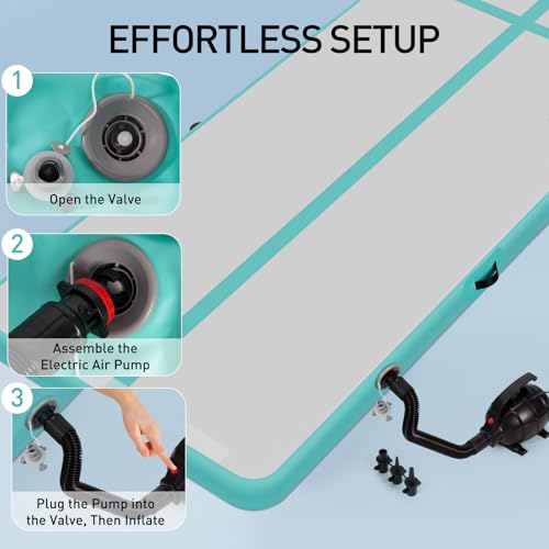 Todeco Gymnastics Mat 10cm High Training Mat Thick 4M Inflatable Gym Mat Airtrack Gymnastics Tumbling Mat with Electric Air Pump