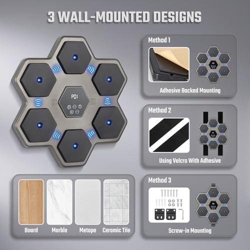 Todeco Musical Boxing Machine for Adults and Children with Gloves, 9 Speed Modes Wall Mounted Boxing Target Music with Automatic Counting, LED Musical Boxing Machine, Bluetooth Music Boxing Machine, type 2