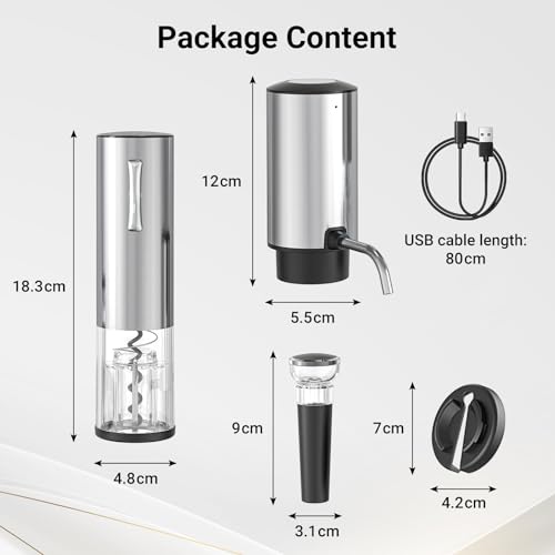 Todeco Electric Corkscrew 4-in-1 Gift Set with Rechargeable Bottle Opener, Automatic Wine Aerator, Foil Cutter, Vacuum Stopper, and USB Cable, for Christmas Gift Parties