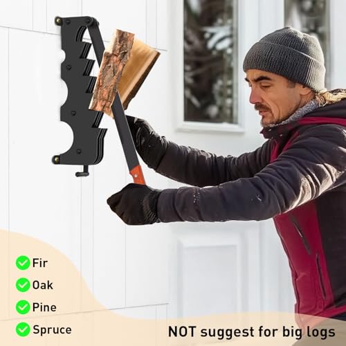 Todeco Wall-Mounted Firewood Splitter, Manual Log Splitter with Gloves, Portable Manual Log Splitter for Home, Fireplace, Camping, Barbecue Garden