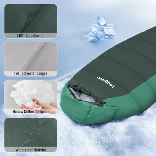 Leogreen-Sleeping-Bag-15-5-for-3-4-Seasons-300GSM-1800g-Ultralight-Mummy-Sleeping-Bag-for-Adults-for-Camping-Hiking-and-Mountaineering-210x80x35cm-Green