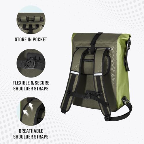 Todeco-3-in-1-Bicycle-Backpack-20L-Bicycle-Rear-Rack-Bag-Waterproof-Backpack-and-Shoulder-Bag-Waterproof-Reflective-Computer-Compartment-Olive-Green