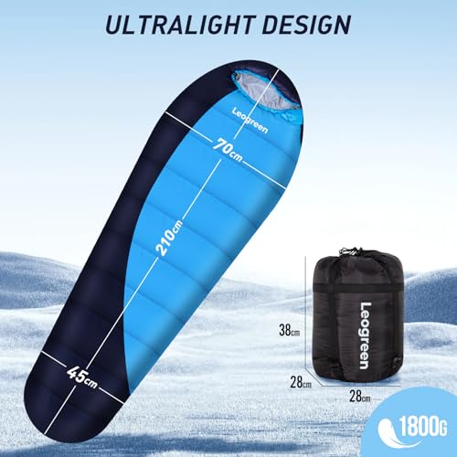 Leogreen-Sleeping-Bag-15-5-for-3-4-Seasons-300GSM-1800g-Ultralight-Mummy-Sleeping-Bag-for-Adults-for-Camping-Hiking-and-Mountaineering-210x80x35cm-Dark-blue
