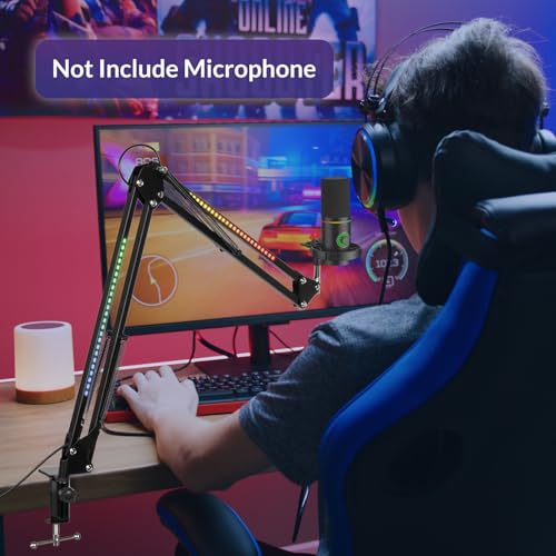 Todeco Microphone Arm with RGB Light, Adjustable Microphone Suspension Stand with Desk Mount, Remote Control, 3/8" Adapter, for Gaming/Studio/Youtuber/Podcasting