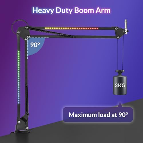 Todeco Microphone Arm with RGB Light, Adjustable Microphone Suspension Stand with Desk Mount, Remote Control, 3/8" Adapter, for Gaming/Studio/Youtuber/Podcasting