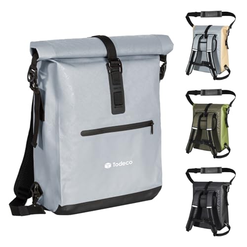 Todeco-3-in-1-Bicycle-Backpack-20L-Bicycle-Rear-Rack-Bag-Waterproof-Backpack-and-Shoulder-Bag-Waterproof-Reflective-Computer-Compartment-Gray