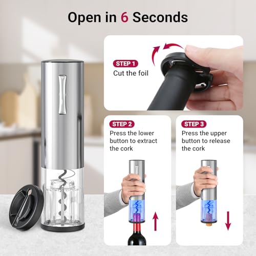 Todeco Electric Corkscrew 4-in-1 Gift Set with Rechargeable Bottle Opener, Automatic Wine Aerator, Foil Cutter, Vacuum Stopper, and USB Cable, for Christmas Gift Parties