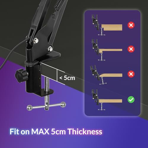 Todeco Microphone Arm with RGB Light, Adjustable Microphone Suspension Stand with Desk Mount, Remote Control, 3/8" Adapter, for Gaming/Studio/Youtuber/Podcasting