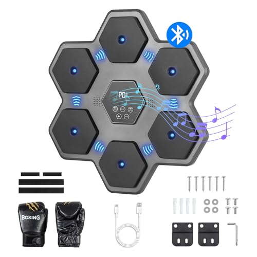 Todeco Musical Boxing Machine for Adults and Children with Gloves, 9 Speed Modes Wall Mounted Boxing Target Music with Automatic Counting, LED Musical Boxing Machine, Bluetooth Music Boxing Machine, type 2
