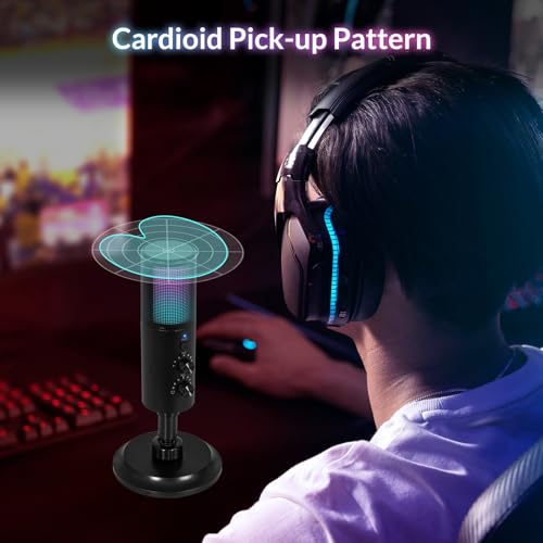 Todeco USB Gaming Microphone Kit, RGB Condenser Microphone with 11 Variable Lights, Microphone Arm, Microphone Stand, Mute Button, Noise Reduction, for Gaming, Streaming, Compatible with PC, Mac, PS4 & 5