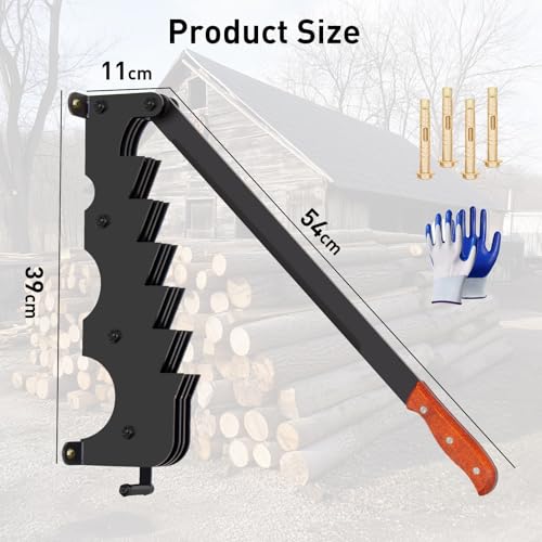 Todeco Wall-Mounted Firewood Splitter, Manual Log Splitter with Gloves, Portable Manual Log Splitter for Home, Fireplace, Camping, Barbecue Garden