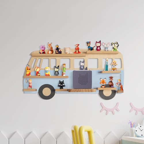 Todeco-Magnetic-Shelf-for-Tonie-Box-and-Tonies-Up-to-20-25-Tonies-Wall-Mounted-Children-s-Music-Box-Shelf-Blue-Bus