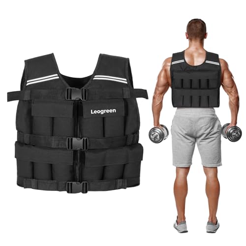 Leogreen-Weighted-Vest-10kg-Adjustable-Weighted-Vest-with-20-Removable-Weight-Packs-Reflective-Strip-for-Men-Women-Running-Strength-and-Endurance-Training