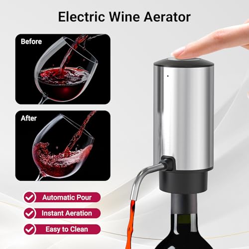 Todeco Electric Corkscrew 4-in-1 Gift Set with Rechargeable Bottle Opener, Automatic Wine Aerator, Foil Cutter, Vacuum Stopper, and USB Cable, for Christmas Gift Parties