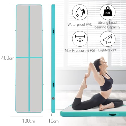Todeco Gymnastics Mat 10cm High Training Mat Thick 4M Inflatable Gym Mat Airtrack Gymnastics Tumbling Mat with Electric Air Pump