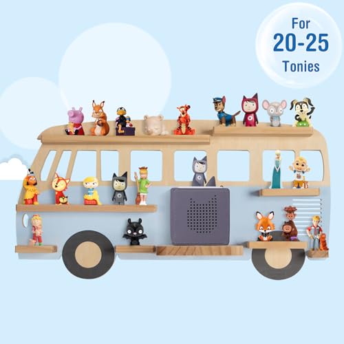 Todeco-Magnetic-Shelf-for-Tonie-Box-and-Tonies-Up-to-20-25-Tonies-Wall-Mounted-Children-s-Music-Box-Shelf-Blue-Bus