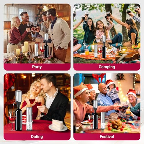 Todeco Electric Corkscrew 4-in-1 Gift Set with Rechargeable Bottle Opener, Automatic Wine Aerator, Foil Cutter, Vacuum Stopper, and USB Cable, for Christmas Gift Parties