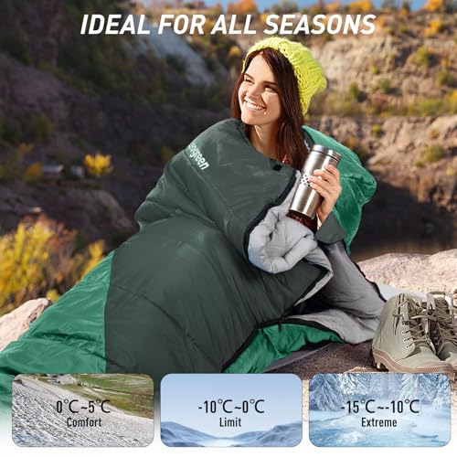 Leogreen-Sleeping-Bag-15-5-for-3-4-Seasons-300GSM-1800g-Ultralight-Mummy-Sleeping-Bag-for-Adults-for-Camping-Hiking-and-Mountaineering-210x80x35cm-Green