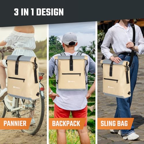 Todeco-3-in-1-Bicycle-Backpack-20L-Bicycle-Rear-Rack-Bag-Waterproof-Backpack-and-Shoulder-Bag-Waterproof-Reflective-Computer-Compartment-Beige