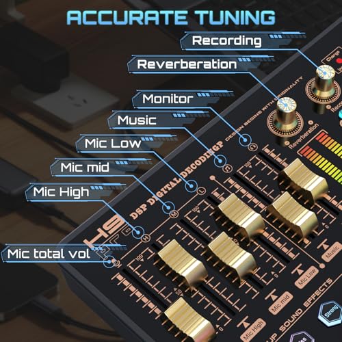 Todeco DJ Mixer with Sound Card, Todeco Podcast Production Studio Portable Bluetooth Audio Mixer Controller with Mixing Effects and Voice Changer for Live Streaming/PC/Recording