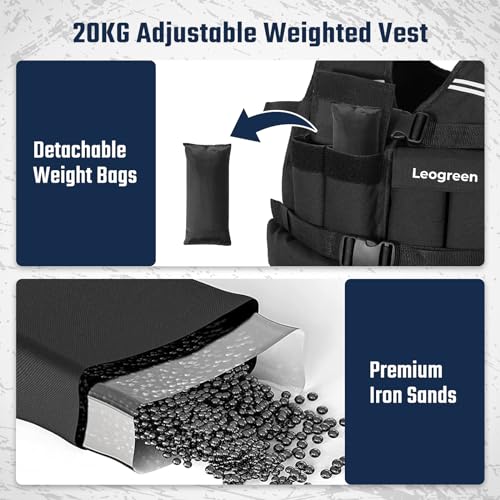 Leogreen-Weighted-Vest-20kg-Adjustable-Weighted-Vest-with-20-Removable-Weight-Packs-Reflective-Strip-for-Men-Women-Running-Strength-and-Endurance-Training