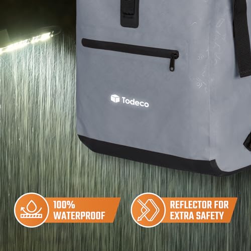 Todeco-3-in-1-Bicycle-Backpack-20L-Bicycle-Rear-Rack-Bag-Waterproof-Backpack-and-Shoulder-Bag-Waterproof-Reflective-Computer-Compartment-Gray
