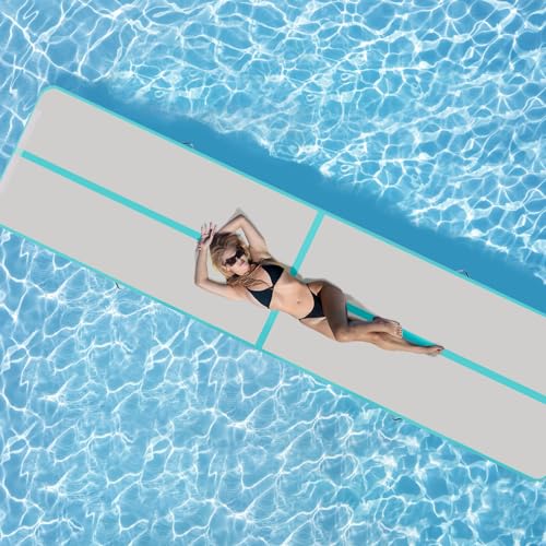 Todeco Gymnastics Mat 10cm High Training Mat Thick 4M Inflatable Gym Mat Airtrack Gymnastics Tumbling Mat with Electric Air Pump