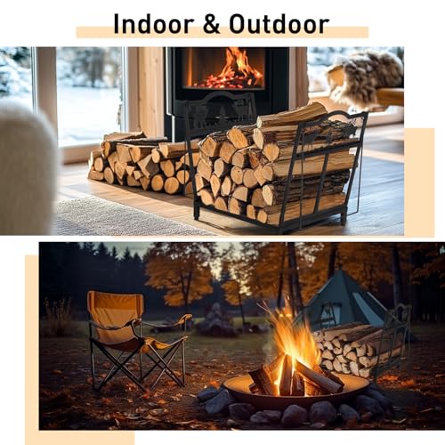 Todeco Folding Log Holder with Two Handles, Elk Pattern, Load 50 kg, 40x38x32 cm, Firewood Holder for Fireplace, Indoor and Outdoor