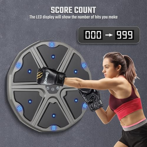 Todeco Musical Boxing Machine for Adults and Children with Gloves, 9 Speed Modes Wall Mounted Boxing Target Music with Automatic Counting, LED Musical Boxing Machine, Bluetooth Music Boxing Machine, type 1
