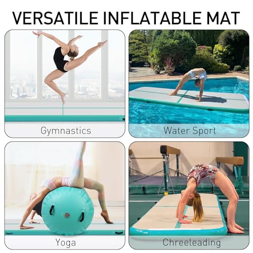 Todeco Gymnastics Mat 10cm High Training Mat Thick 4M Inflatable Gym Mat Airtrack Gymnastics Tumbling Mat with Electric Air Pump
