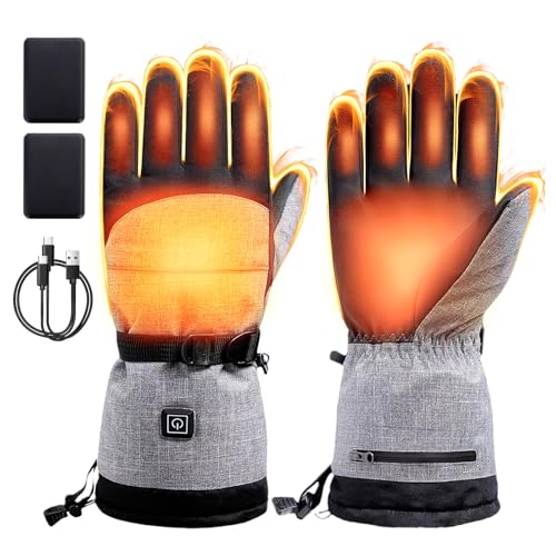 Todeco Heated Gloves for Men and Women, with Rechargeable 7.4V 3000mAh Battery, 3 Heating Levels Waterproof Winter Gloves Touchscreen, for Skiing, Motorcycling, Hiking
