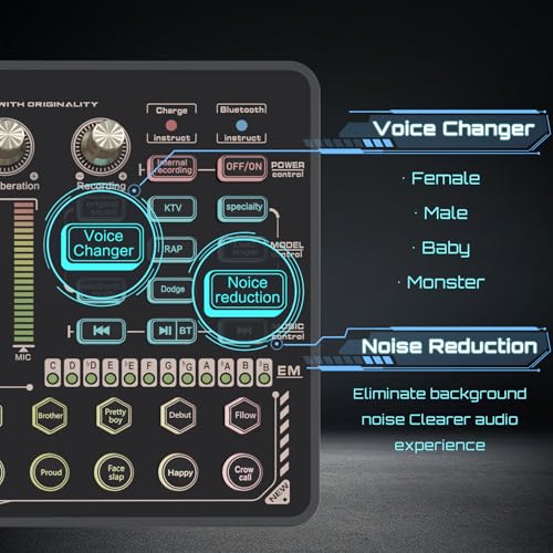 Todeco DJ Mixer with Sound Card, Todeco Podcast Production Studio Portable Bluetooth Audio Mixer Controller with Mixing Effects and Voice Changer for Live Streaming/PC/Recording