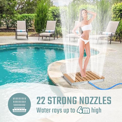 Leogreen Douche de Jardin, Douche Exterieur Piscine, Douche de Camping Portable Jusqu'à 4M de Hauteur de Jet Réglable, Douche de Sauna Résistante Aux Intempéries, Résistant UV,Rectangulaire