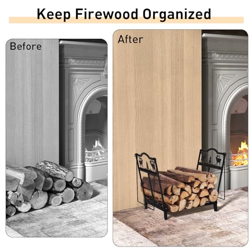 Todeco Folding Log Holder with Two Handles, Elk Pattern, Load 50 kg, 40x38x32 cm, Firewood Holder for Fireplace, Indoor and Outdoor