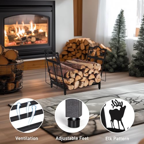 Todeco Folding Log Holder with Two Handles, Elk Pattern, Load 50 kg, 40x38x32 cm, Firewood Holder for Fireplace, Indoor and Outdoor