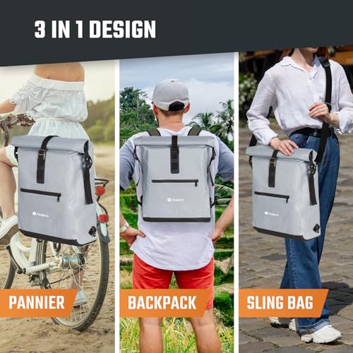 Todeco-3-in-1-Bicycle-Backpack-20L-Bicycle-Rear-Rack-Bag-Waterproof-Backpack-and-Shoulder-Bag-Waterproof-Reflective-Computer-Compartment-Gray
