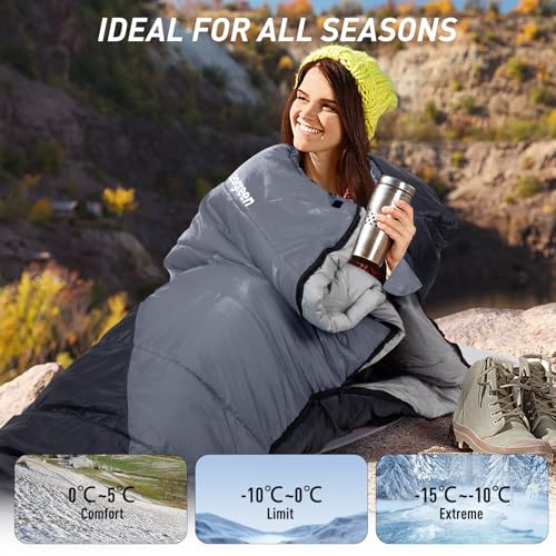 Leogreen-Sleeping-Bag-15-5-for-3-4-Seasons-300GSM-1800g-Ultralight-Mummy-Sleeping-Bag-for-Adults-for-Camping-Hiking-and-Mountaineering-210x80x35cm-Black
