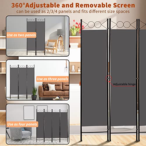 Todeco-Interior-Screen-4-Panels-Foldable-Room-Divider-Privacy-Screen-Bedroom-Home-Balcony-Screen-160-x-180-cm-Gray