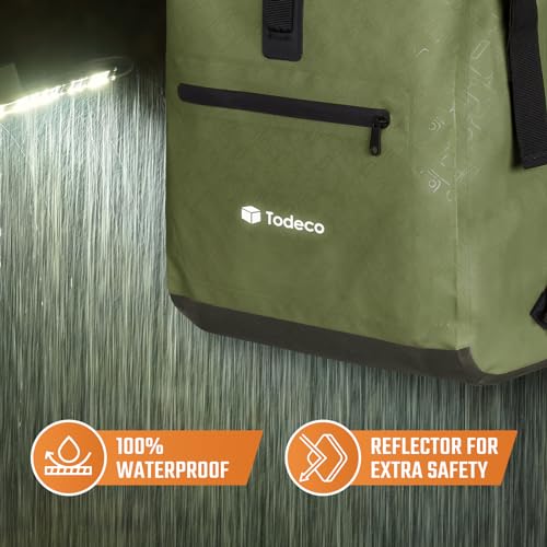 Todeco-3-in-1-Bicycle-Backpack-20L-Bicycle-Rear-Rack-Bag-Waterproof-Backpack-and-Shoulder-Bag-Waterproof-Reflective-Computer-Compartment-Olive-Green