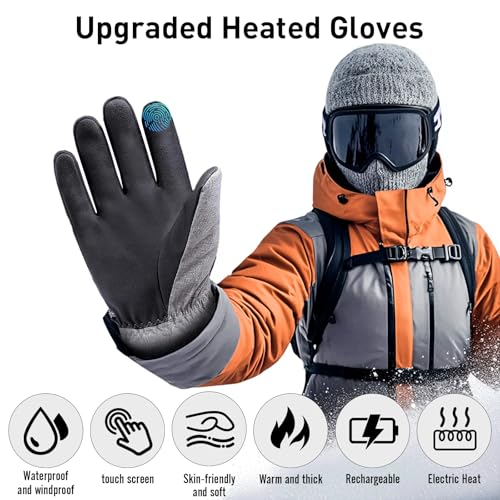 Todeco Heated Gloves for Men and Women, with Rechargeable 7.4V 3000mAh Battery, 3 Heating Levels Waterproof Winter Gloves Touchscreen, for Skiing, Motorcycling, Hiking