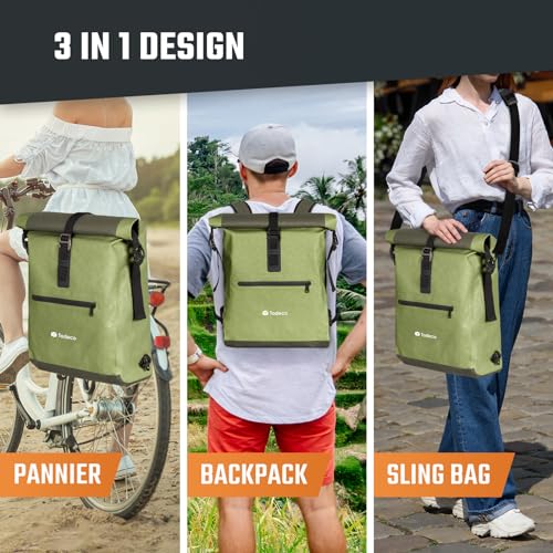 Todeco-3-in-1-Bicycle-Backpack-20L-Bicycle-Rear-Rack-Bag-Waterproof-Backpack-and-Shoulder-Bag-Waterproof-Reflective-Computer-Compartment-Olive-Green