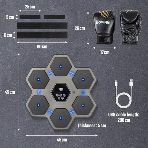 Todeco Musical Boxing Machine for Adults and Children with Gloves, 9 Speed Modes Wall Mounted Boxing Target Music with Automatic Counting, LED Musical Boxing Machine, Bluetooth Music Boxing Machine, type 2