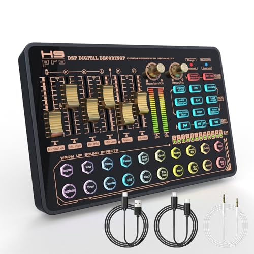 Todeco DJ Mixer with Sound Card, Todeco Podcast Production Studio Portable Bluetooth Audio Mixer Controller with Mixing Effects and Voice Changer for Live Streaming/PC/Recording